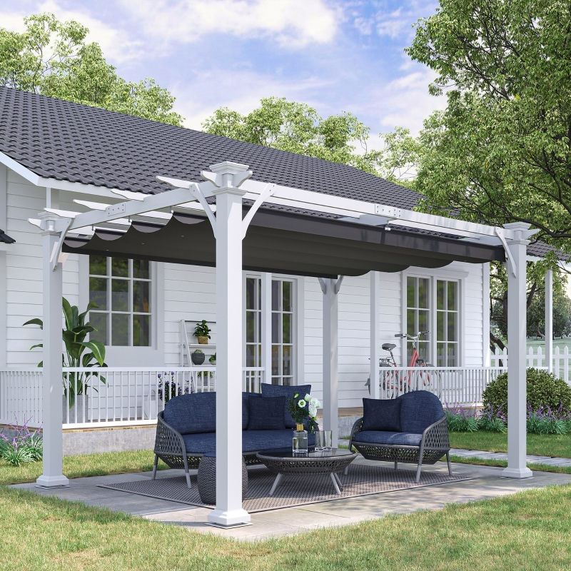 13' x 10' Outdoor Retractable Pergola Canopy, Wood Gazebo