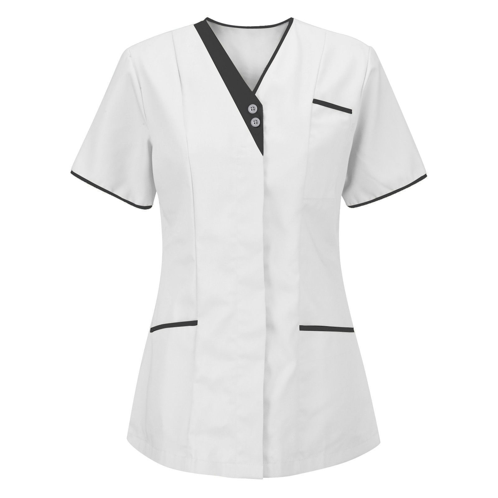 Short Sleeve Women Uniforms Solid Color V-Neck Scrub Top 