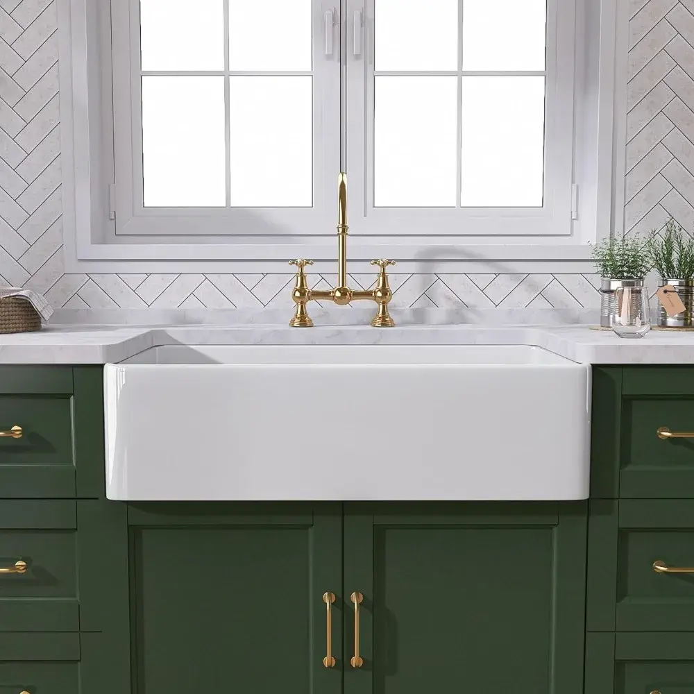 White Farmhouse Sink 30 Inch Farm Sink Fireclay Apron Front Single Bowl