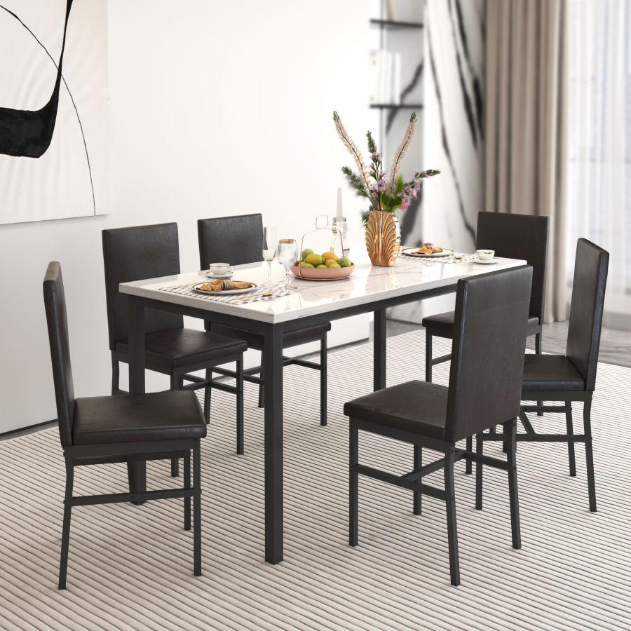 Modern 7 Pieces Dining Set, 7-Piece Kitchen Table Set Marble Top