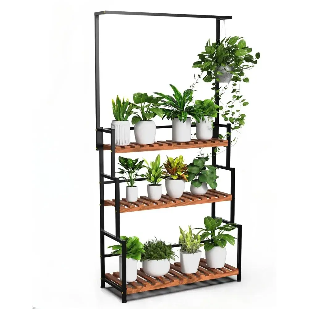 Hanging Plants Stand with Grow Light, 3 Tier Metal Plant Stand