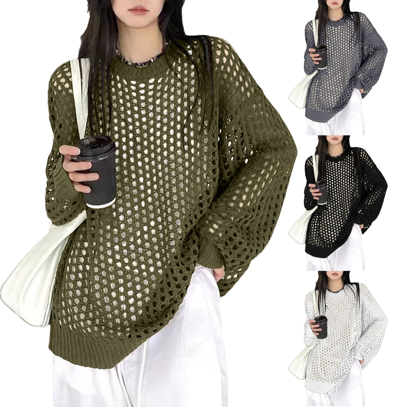Flannel Women Sweater Knitted Mesh Pullover