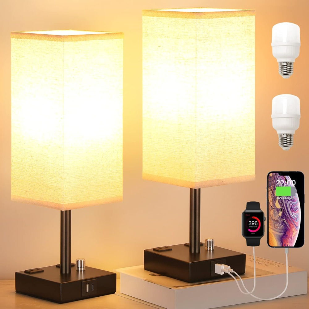 Fully Dimmable Nightstand Lamps Set of 2