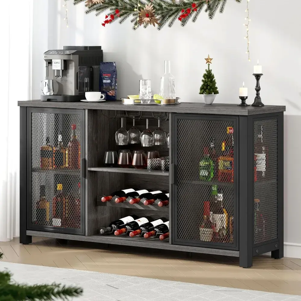 Home Bar Cabinet for Liquor and Glasses w/Wine Racks
