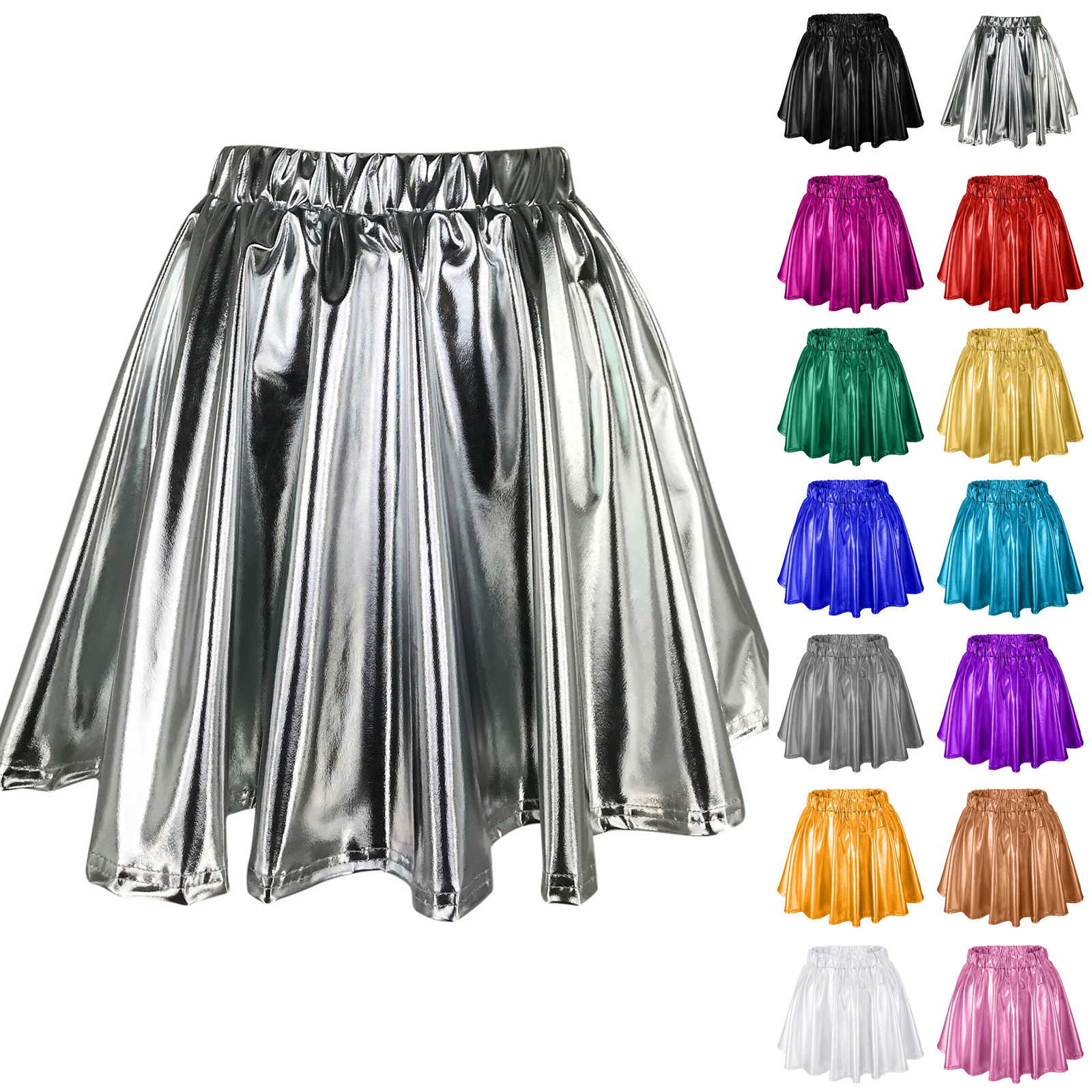 High Waist Pleated Latex Leather Women'S Skirt 