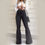 Thumbnail: Women High Waist Denim Flare Pants Elastic Straight 