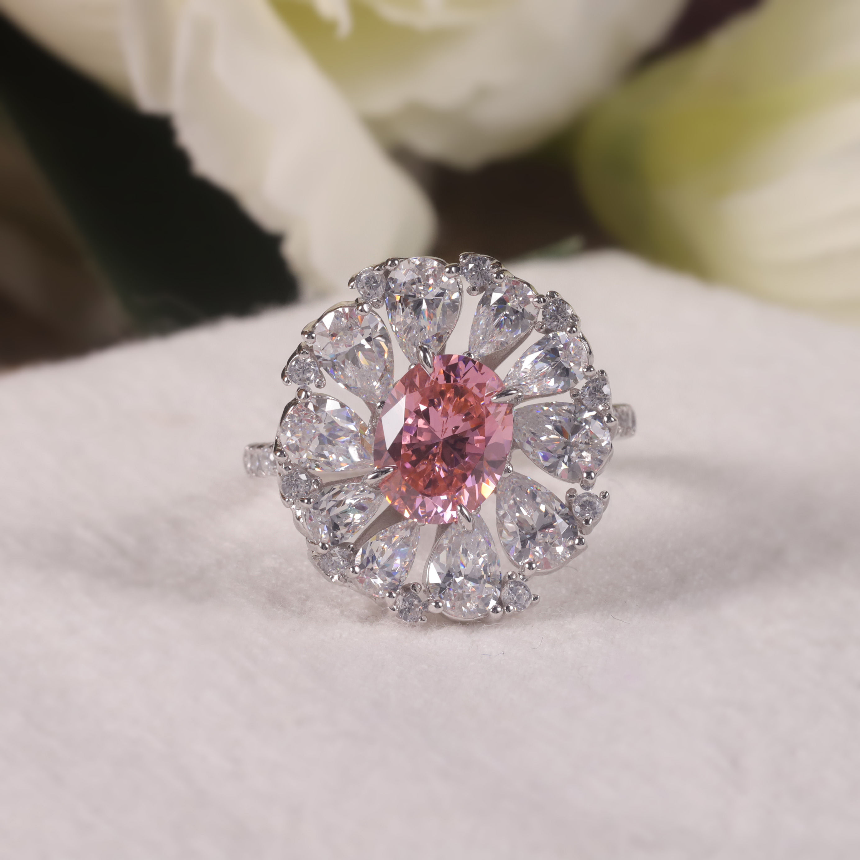 Sterling Silver Diamond-fire CZ- Padparadscha Pink Gemstone Handmade