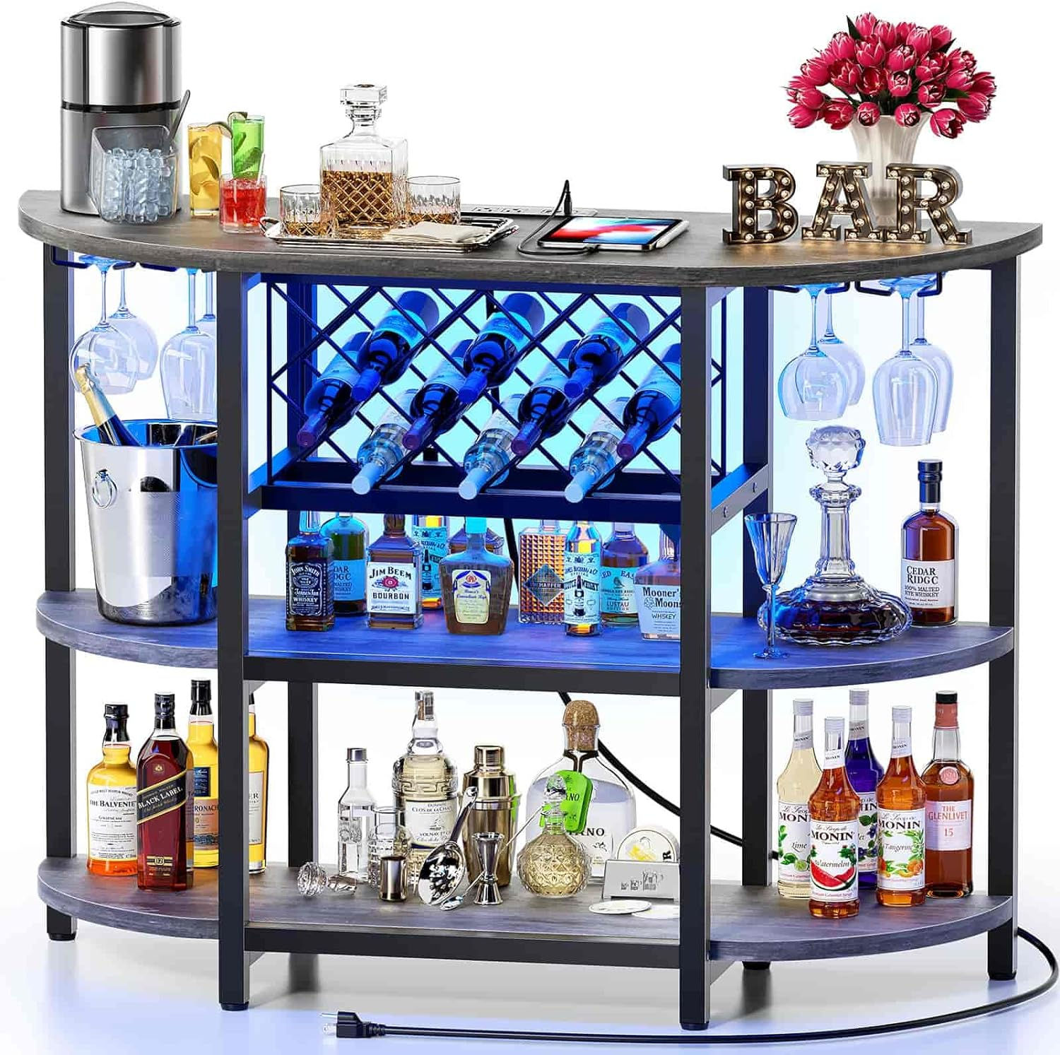 Zarler Bar Table Cabinet with Power Outlet
