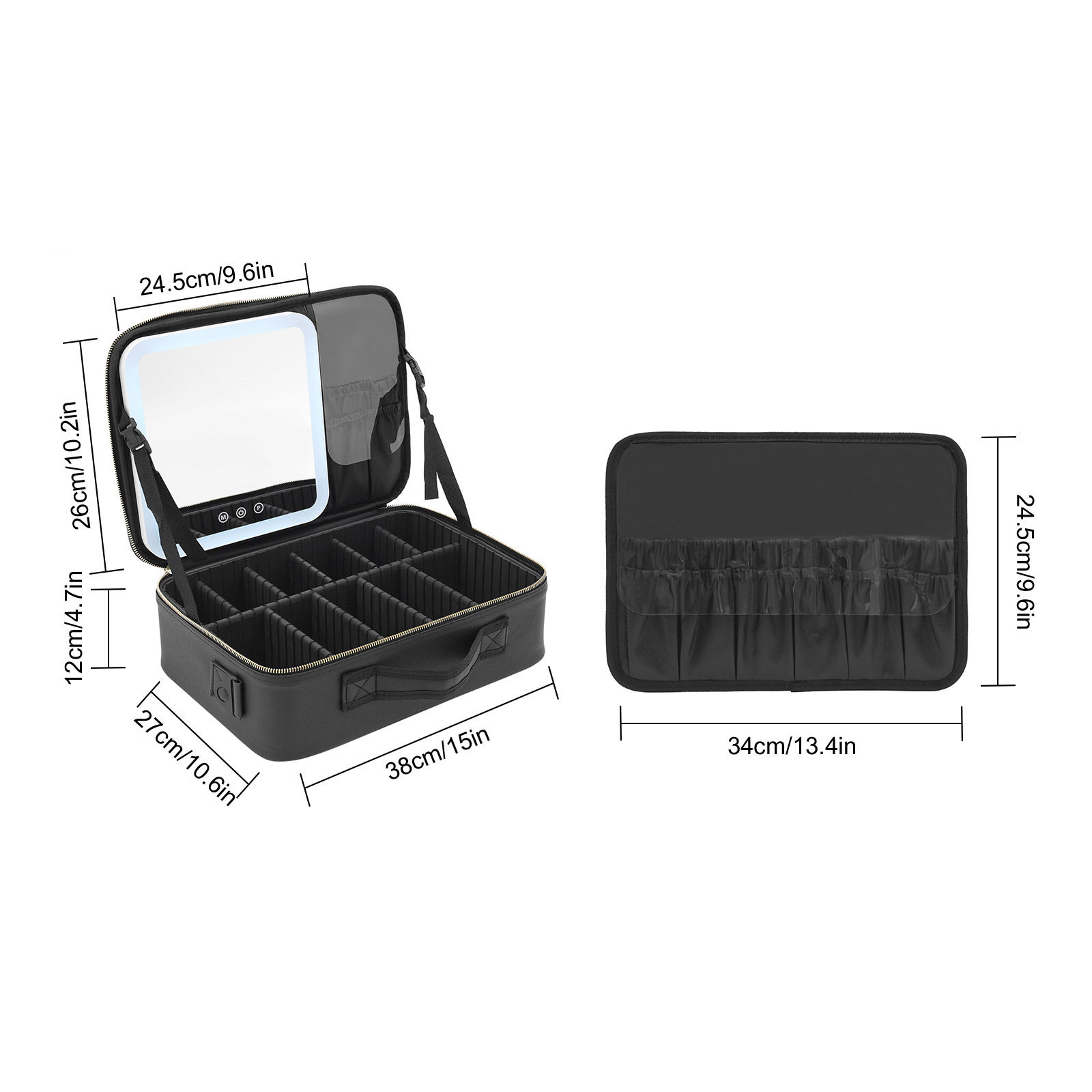 Makeup Bag with Mirror and Lights 3 Color Settings 