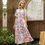 Thumbnail: Women High Waist Boho Floral Pleated Midi Dress 