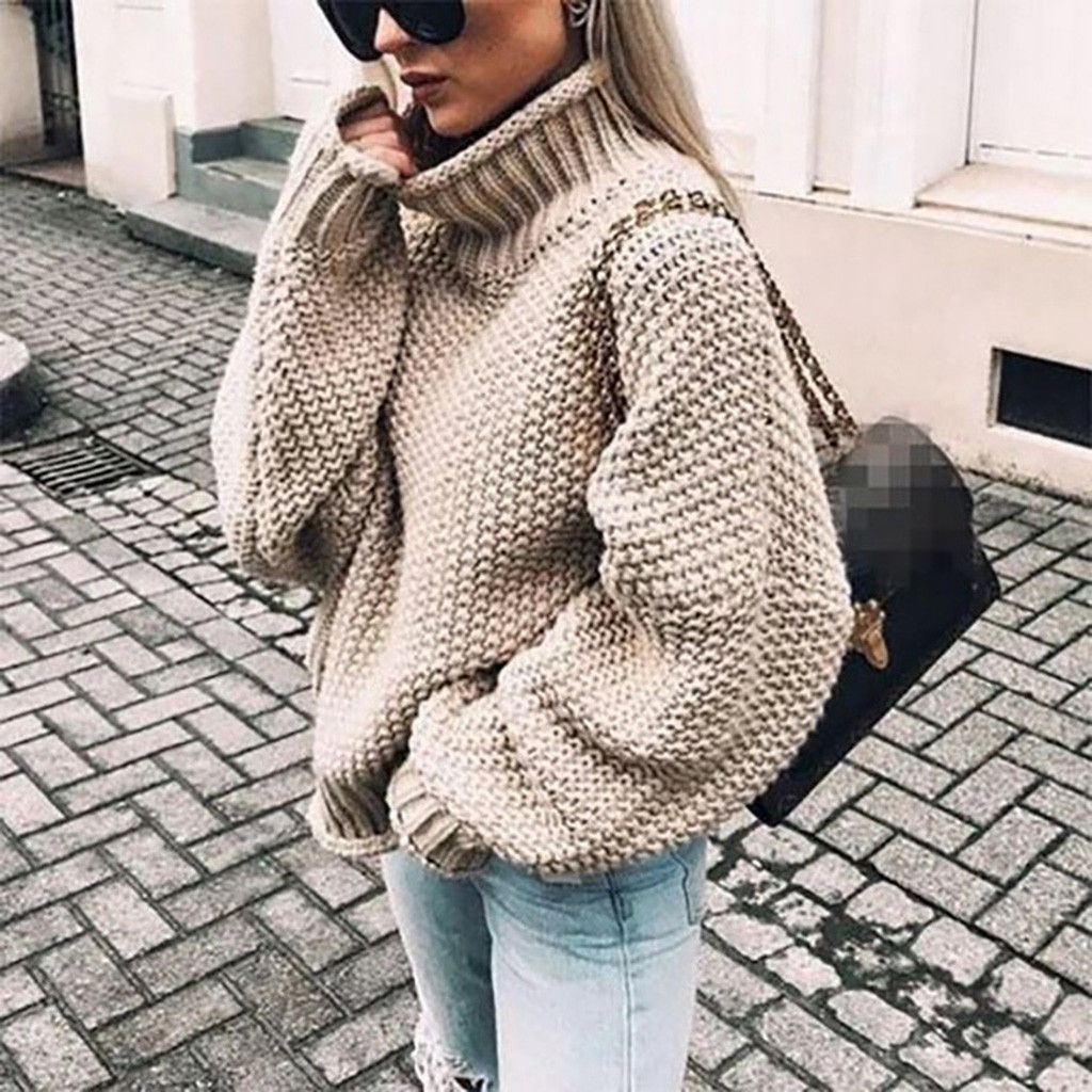 Women Knitted Sweater Oversized Sweaters Turtleneck