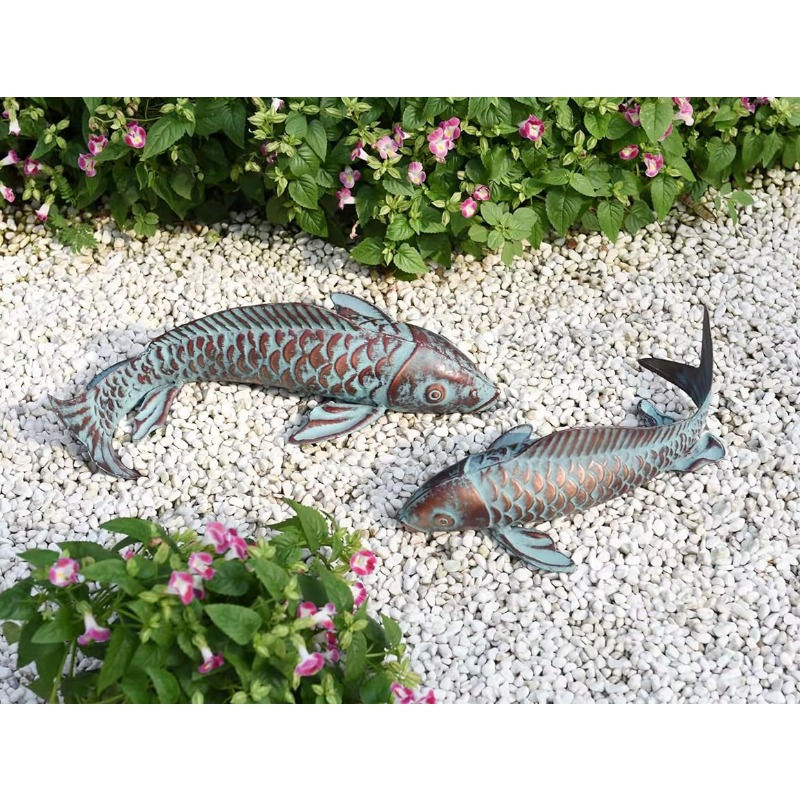 Set of 2 Koi Fish Sculpture for Outdoor Statue Ornament