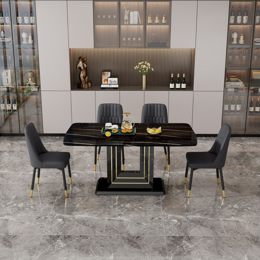 Dining Table sets,Modern table features a black imitation marble