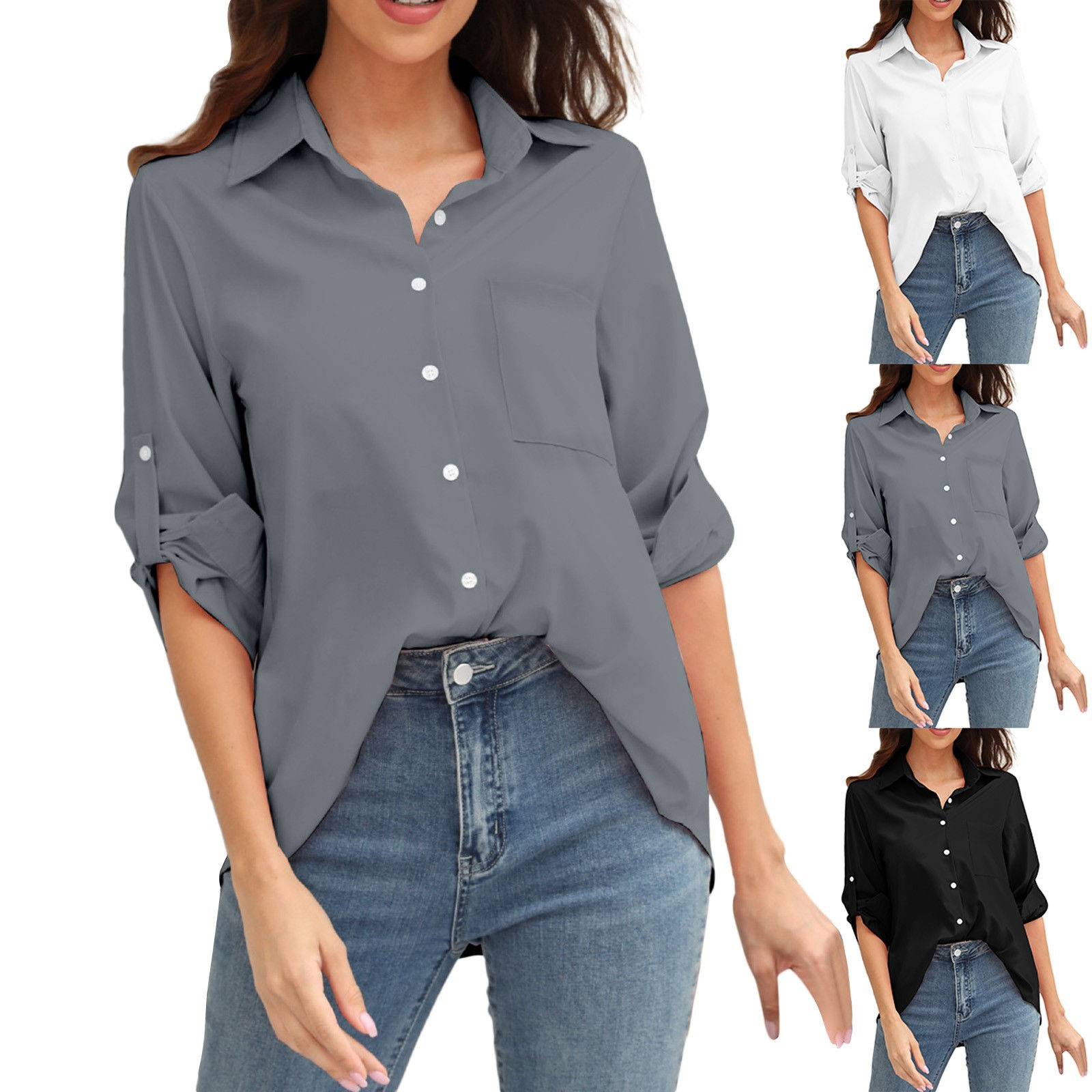 Elegant Women White Shirts Loose Long Sleeve Office Ladies
