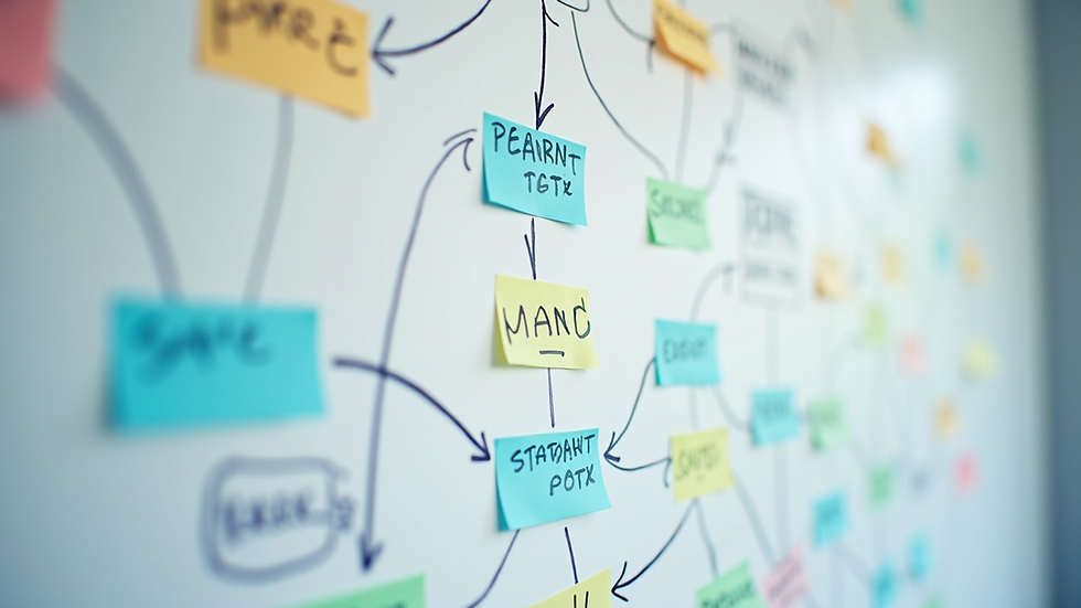 Close-up view of a mind map on a whiteboard with colorful markers
