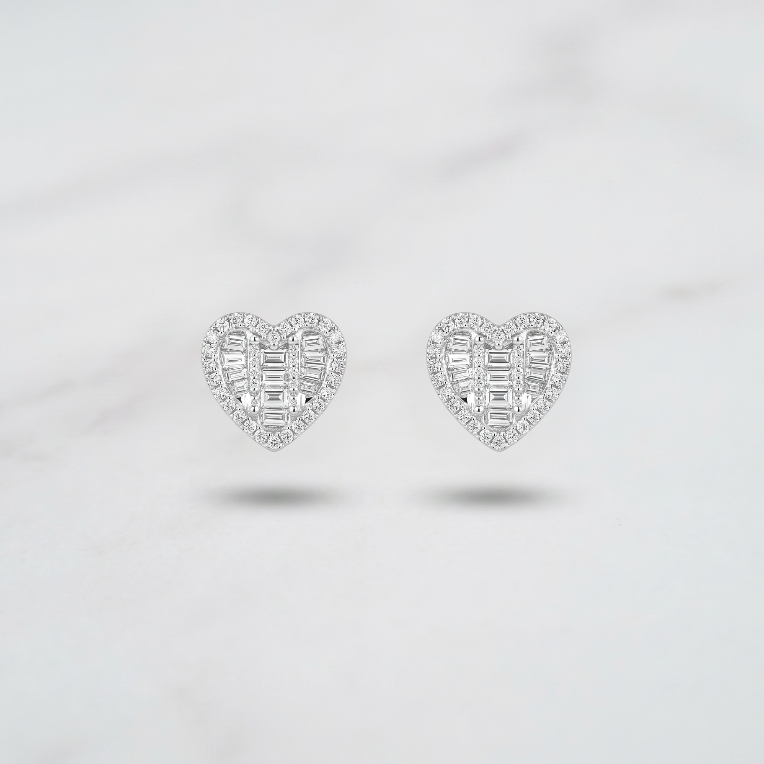 Diamond Baguette Heart Stud Earrings