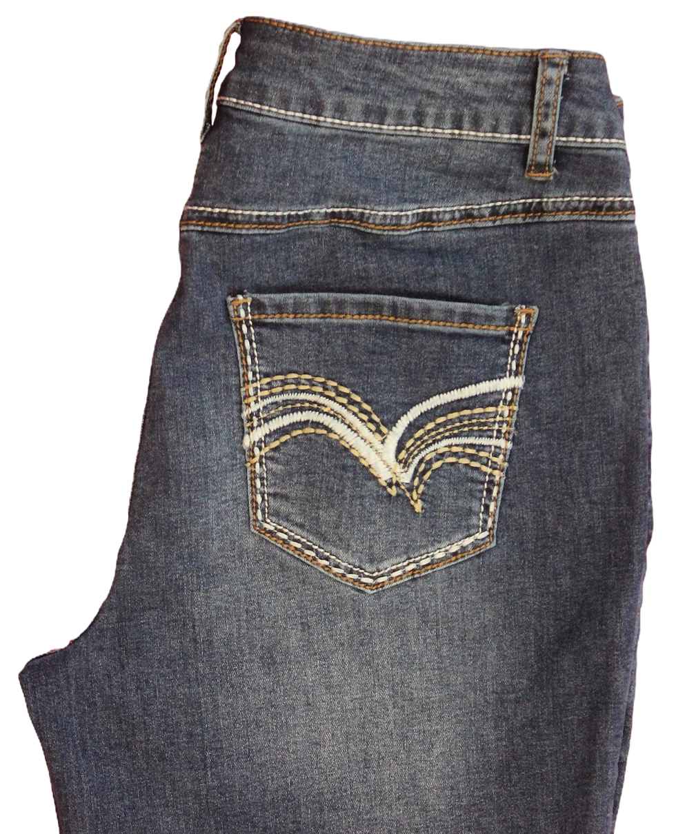 Thumbnail: Women Jean Missy and Plus Dark Stone Embroidery back pocket Bermuda PJM175,174