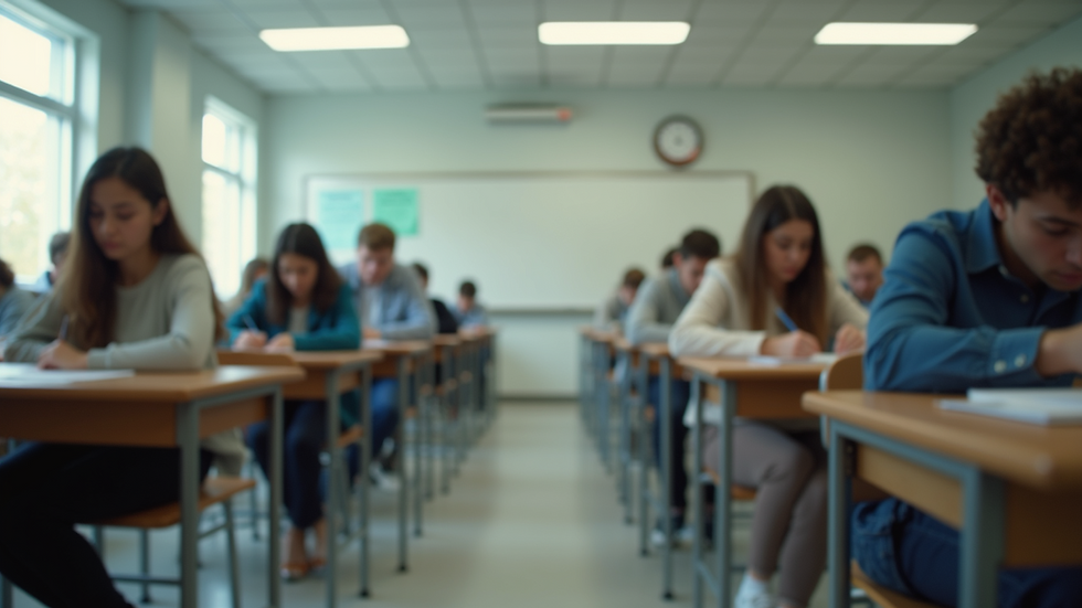 Eye-level view of a high school classroom with students studying