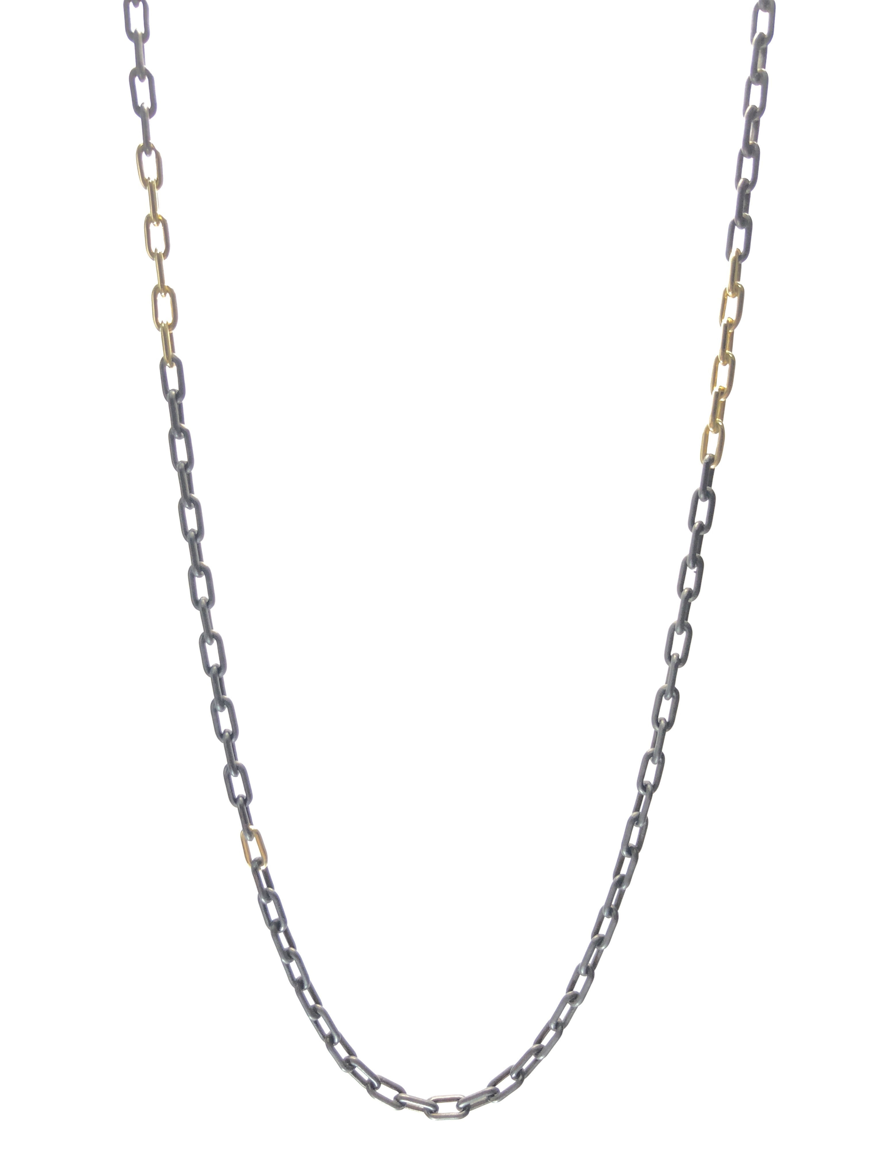 EN0006DK_BMYW　K18WG/YG エイトチェーンネックレス（細） ブラック（マット）/イエロー