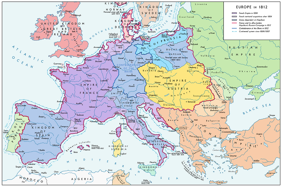A map showing the French Empire under the reign of Napoleon.