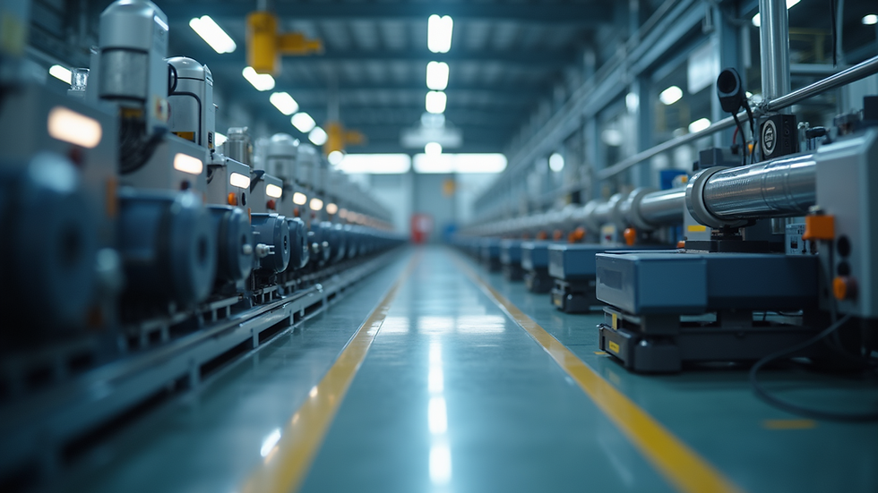 Eye-level view of a modern manufacturing facility showcasing automated machinery