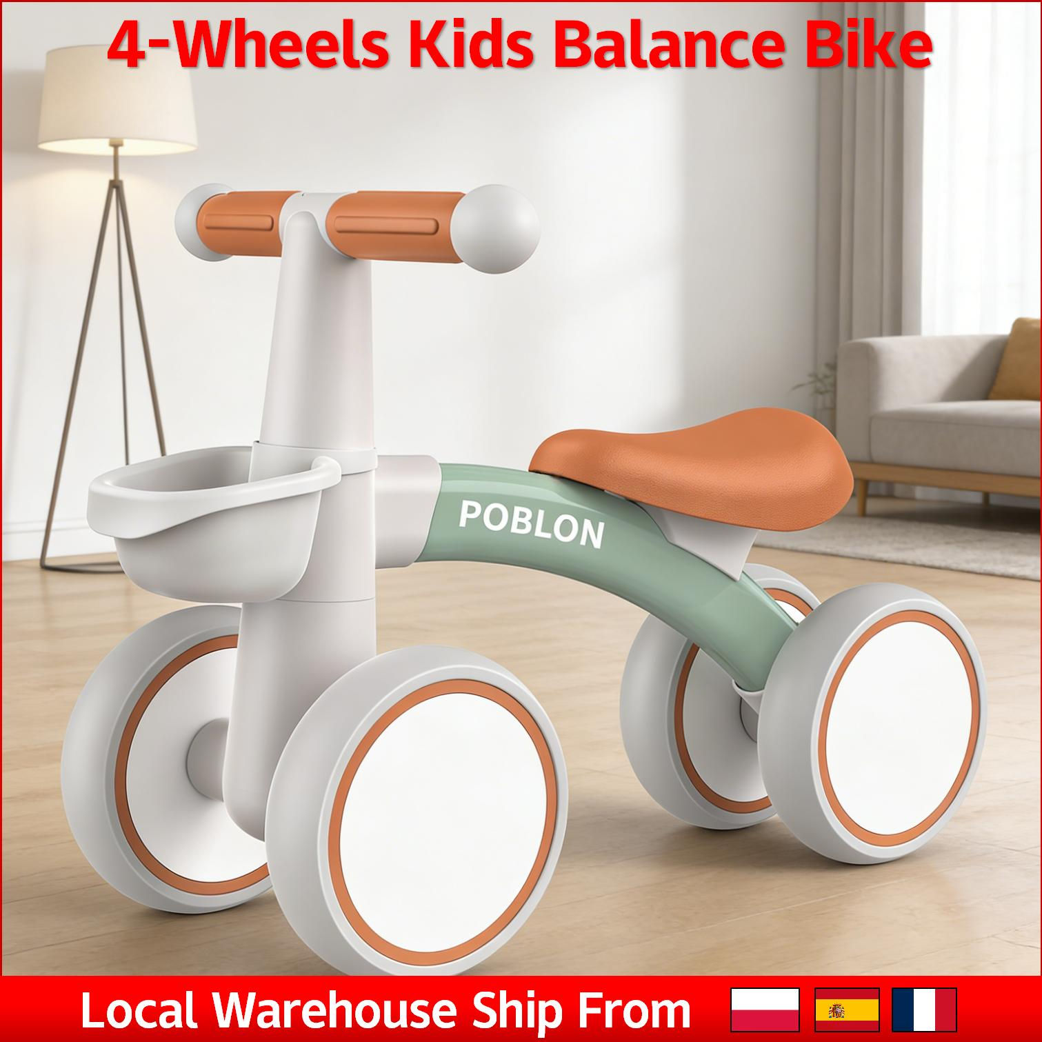 Bici senza Pedali Primi Passi con Cestino - Bicicletta a 4 Ruote per Bambini (1-