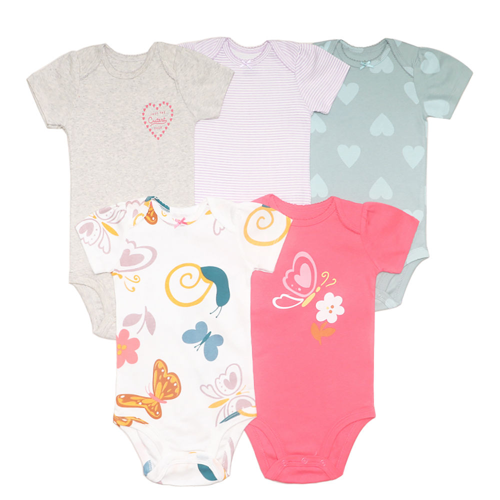 Set 5 Pezzi Body Neonato in Cotone - Pagliaccetti a Maniche Corte Unisex per Neo