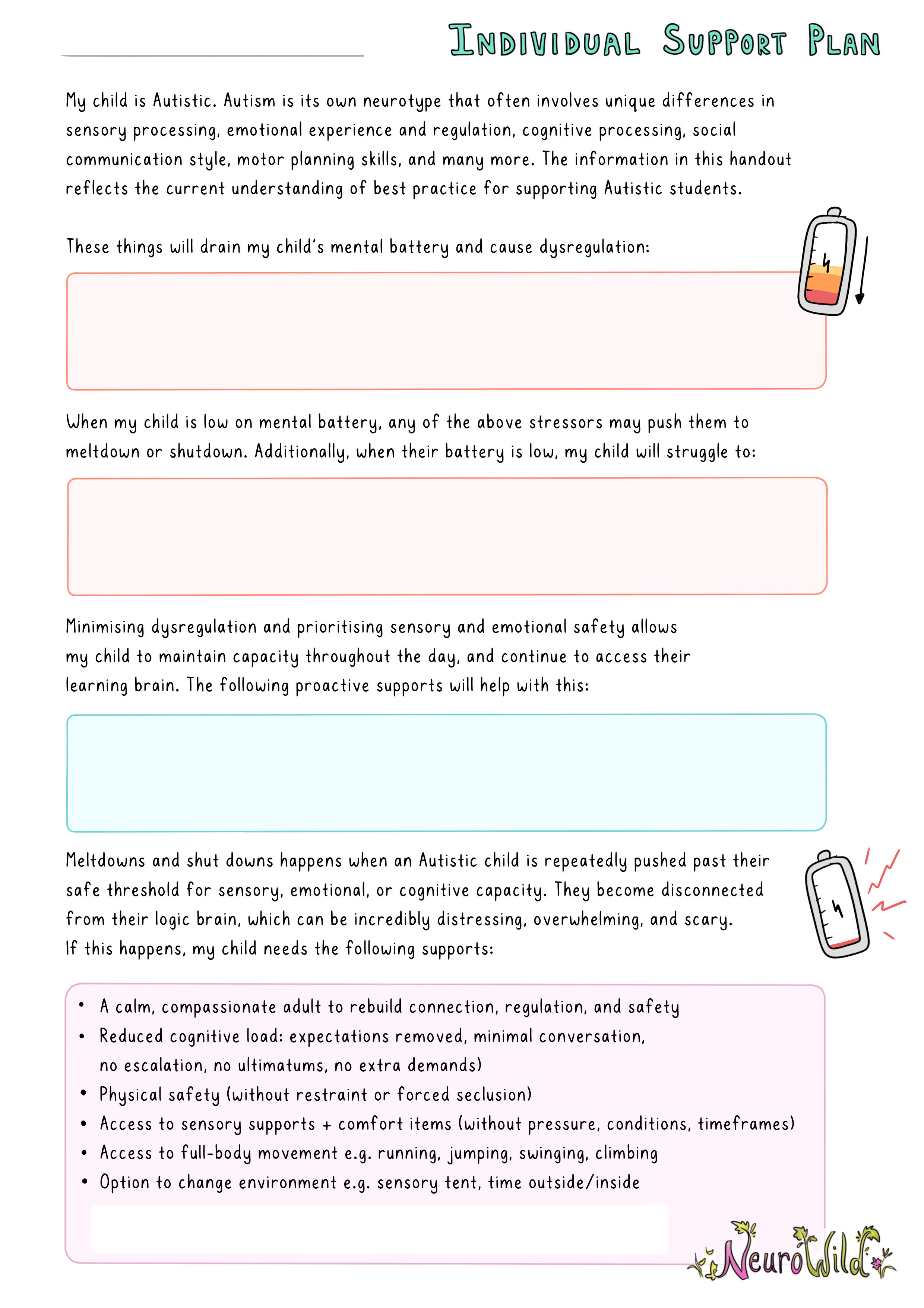NeuroWild Individual Support Plan for your Autistic child/teen/client