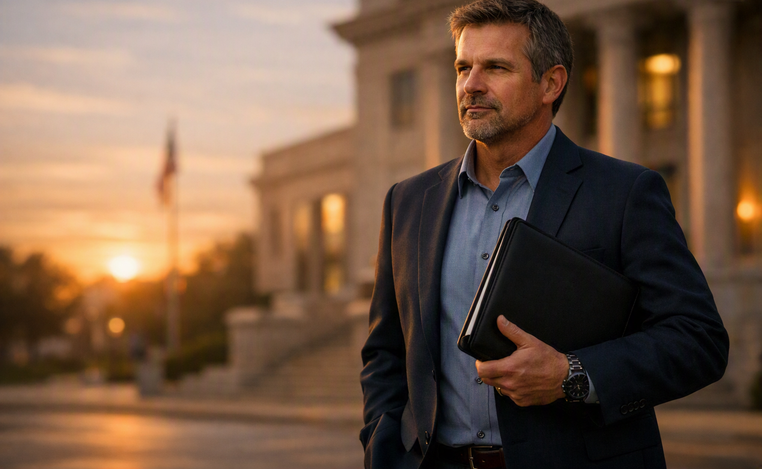 experienced professional private investigator standing outside a courthouse