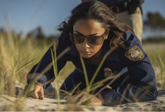 Private investigator conducting field surveillance outdoors