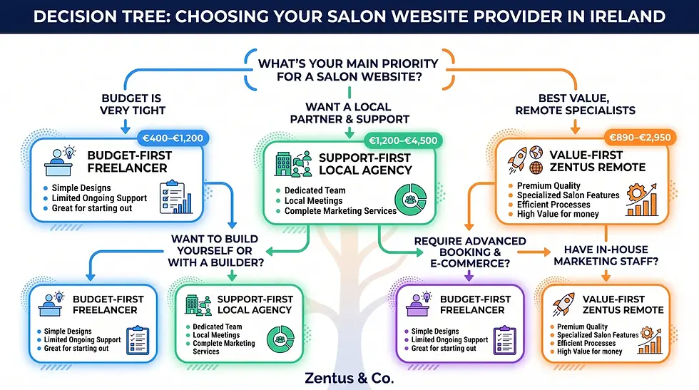 Freelancer vs agency salon website cost decision guide by Zentus Agency