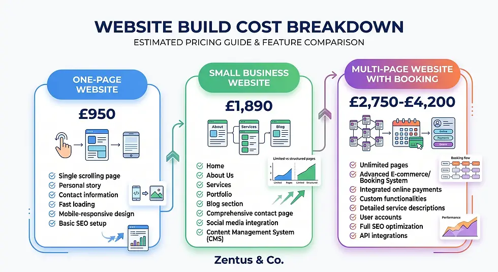Website cost breakdown from £950 by Zentus Agency