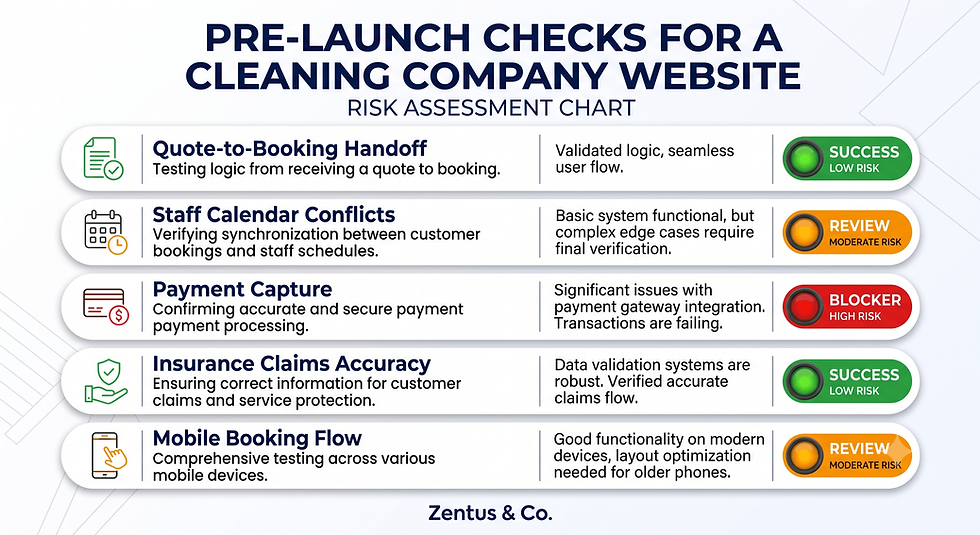 cleaning website pre-launch risk checklist by Zentus Agency