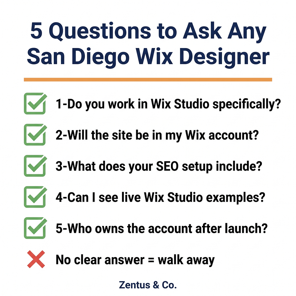 5 questions to ask a Wix web designer in San Diego before hiring in 2026 by Zentus Agency