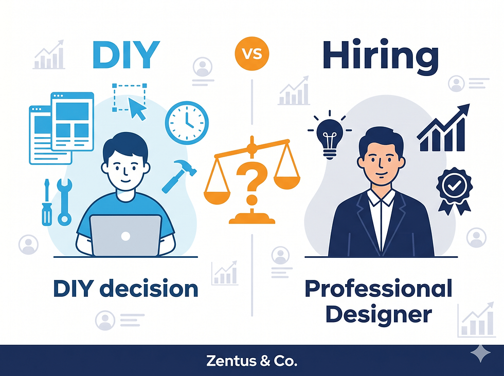 DIY website vs hiring web designer decision comparison infographic by Zentus Agency