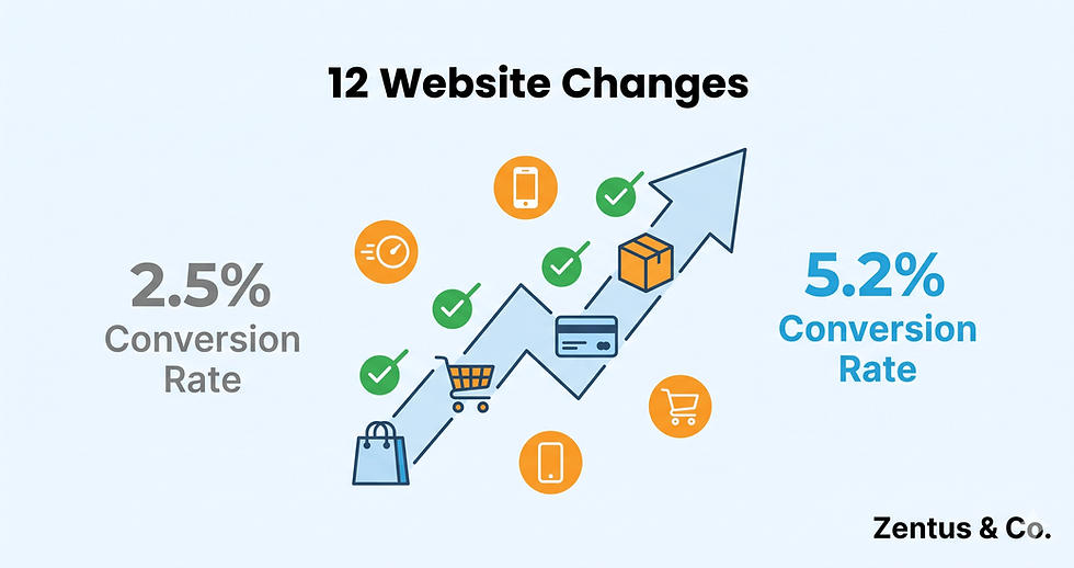 Graph showing increase online sales from 2.5% to 5.2% conversion rate through website optimization by Zentus Agency