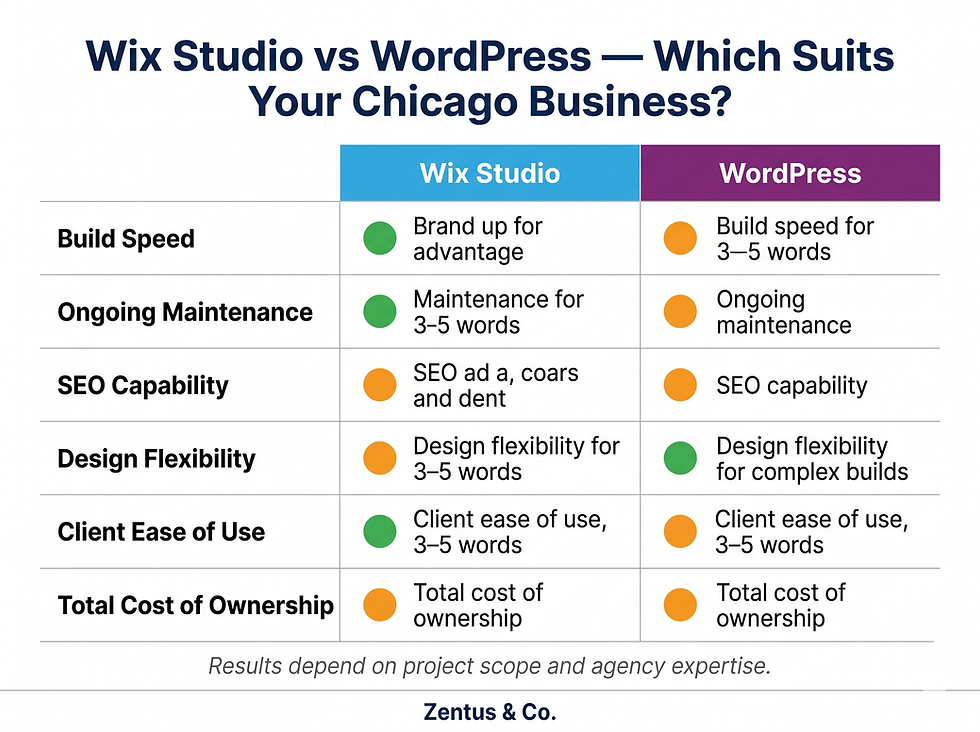 Wix Studio vs WordPress comparison for Chicago small businesses in 2026 by Zentus Agency