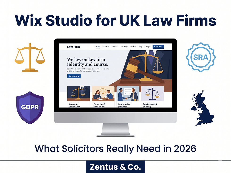 Wix Studio website design for UK law firms showing SRA compliance and GDPR features by Zentus Agency