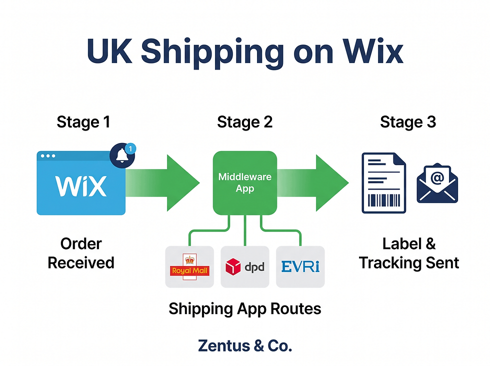 UK shipping integration process for Wix stores with Royal Mail DPD and Evri carriers by Zentus Agency