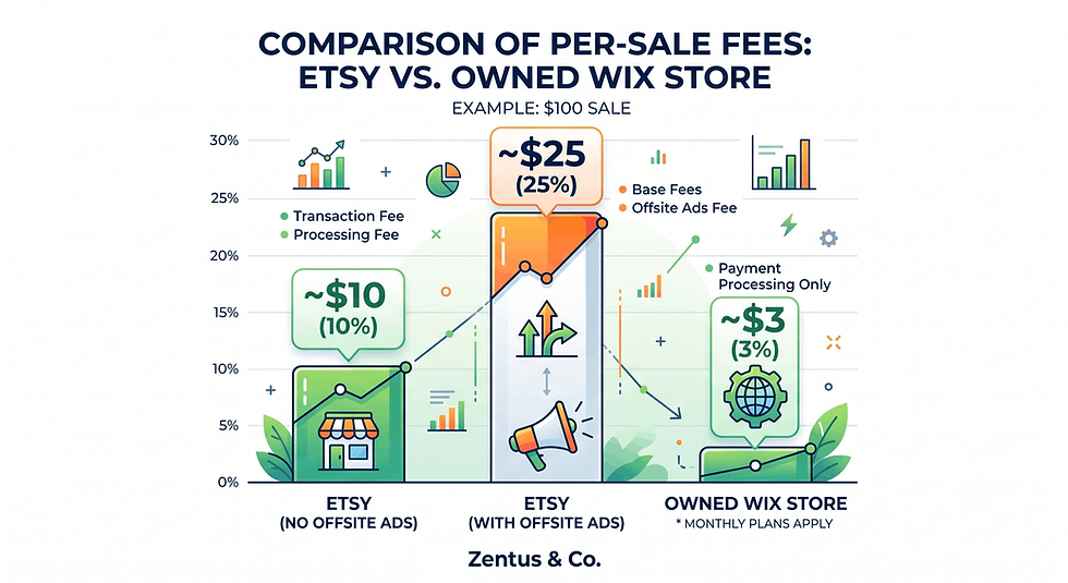 etsy vs wix per sale cost comparison by Zentus Agency
