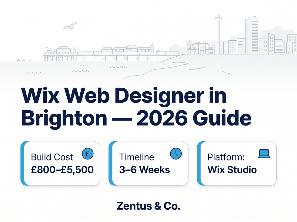 Wix web designer Brighton cost and timeline overview infographic 2026 by Zentus Agency