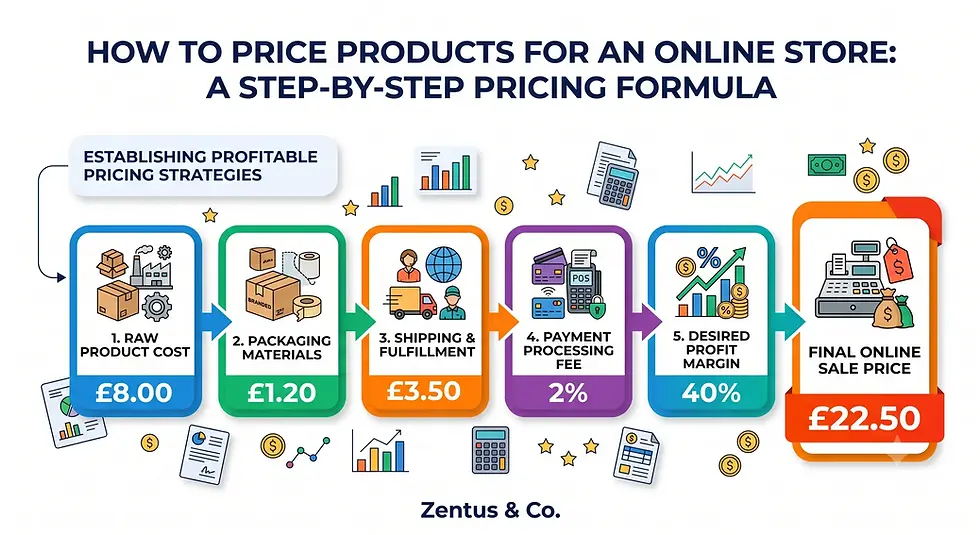 Online product pricing formula for UK sellers by Zentus Agency