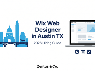 Wix web designer Austin TX hiring guide 2026 — flat infographic by Zentus Agency