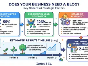 Infographic showing whether a business needs a blog, by Zentus Agency