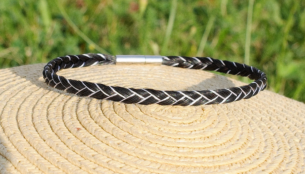 Miniature : Bracelet en crin de cheval fin en acier inoxydable tressé avec un fils de couleur, argentée, dorée, bleu, blanc, rouge, rose