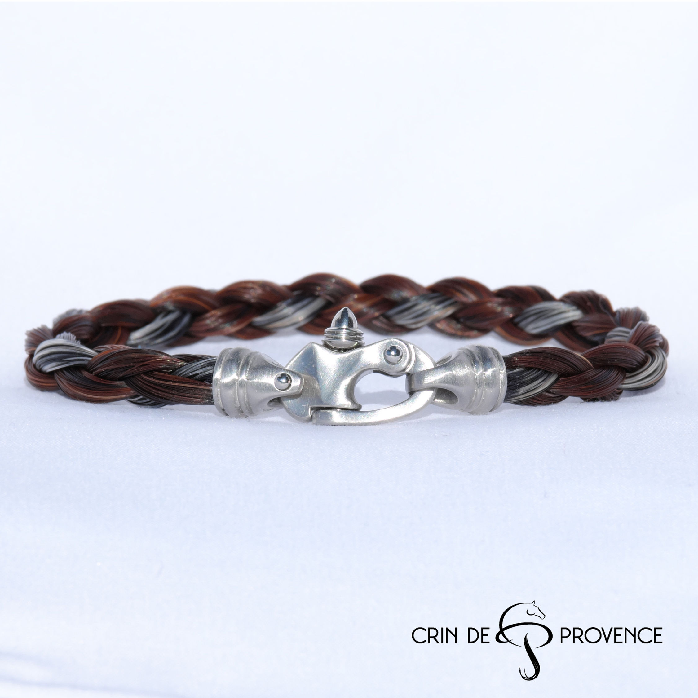 bracelet en crin de cheval homme acier inoxydable argent et crin de cheval