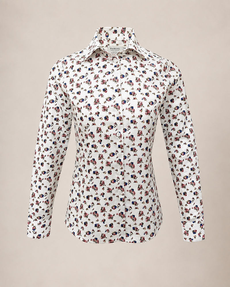 White Pink and Blue Flower Print Women's Shirt