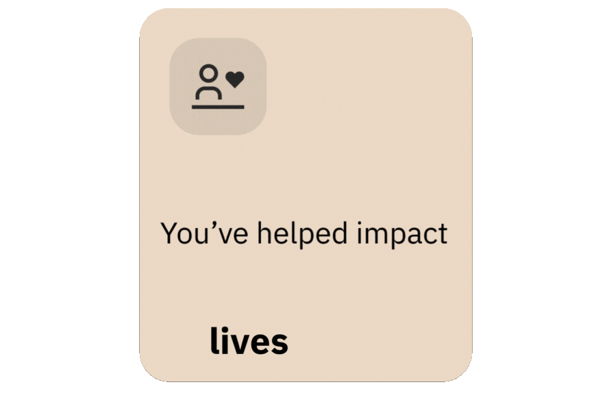 Animation of a Village Impact Card showing total number of lives impacted progressively counting up