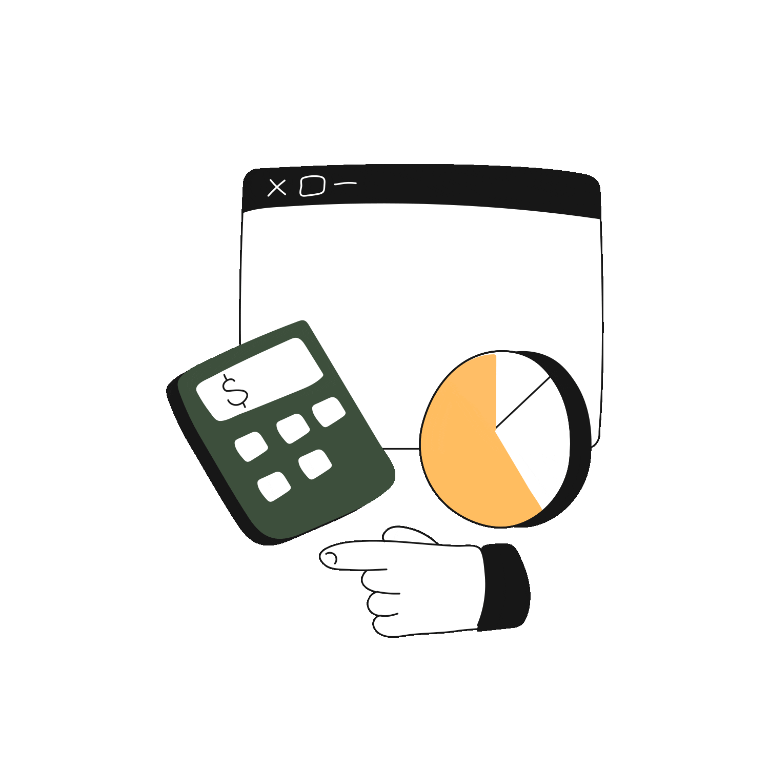Animation showing a hand working with a calculator