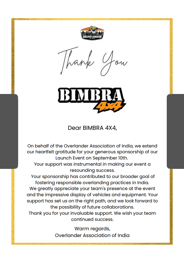 Thank you sponsor BIMBRA 4X4